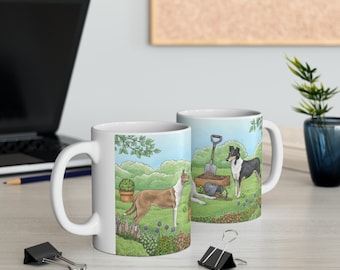 US VERSION | Garden Smooth Collies Ceramic Mug | 11oz 0.33l | Dishwasher & Microwave Safe | Smooth Collie Dog | Sent from USA