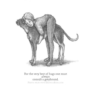 Consult a Greyhound 6 x 8 inch Print | Pencil Illustration Style | Cartoon | Whimsical Children's Book Style | Unframed