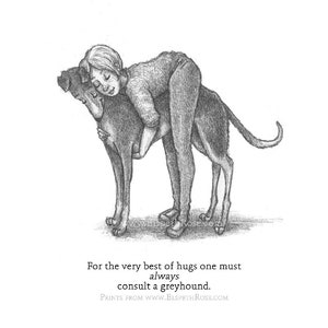 Consult a Greyhound 6 x 8 inch Print | Pencil Illustration Style | Cartoon | Whimsical Children's Book Style | Unframed