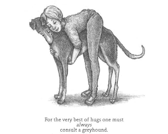 Consult a Greyhound 6 x 8 inch Print | Pencil Illustration Style | Cartoon | Whimsical Children's Book Style | Unframed