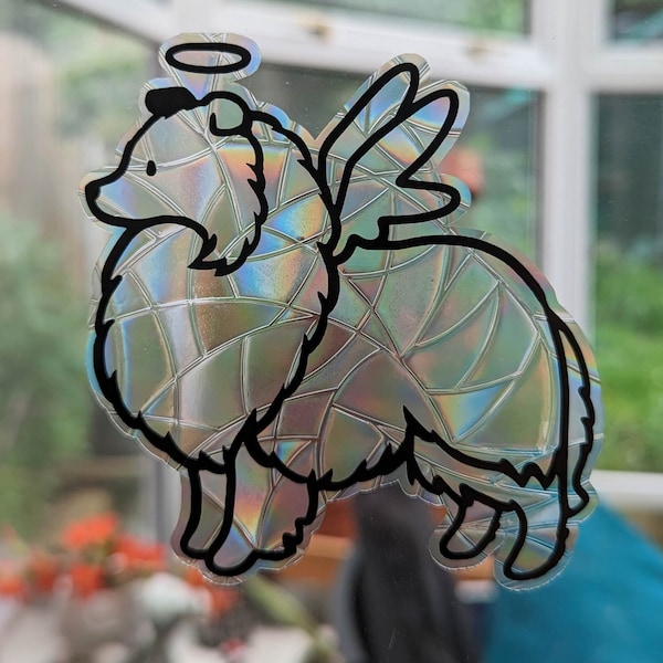 Angel Sheltie Vinyl Window Cling | Sun Catcher | Gift Idea | Dog Design | Cute Shetland Sheepdog | Rough Collie | Rainbow Bridge