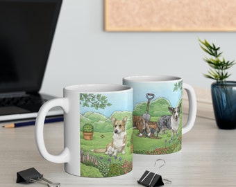 US VERSION | Garden Cardigan Corgi Dog Ceramic Mug | 11oz 0.33l | Dishwasher & Microwave Safe | Sent from USA