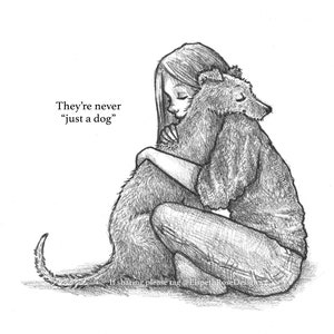 Just A Dog 8x6 Mounted Open Edition Art Print  | Pencil Sketch Illustration Style | Cartoon | Whimsical Children's Book Style | Lurcher Dog