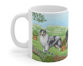 Garden Collies Ceramic Mug | 11oz 0.33l | Dishwasher & Microwave Safe | Rough Collie | Sent from the UK