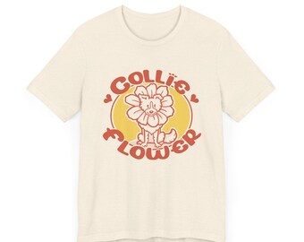 Collie Flower | Unisex Jersey Short Sleeve Tee T Shirt Top | Retro Style Dog Design