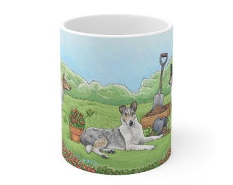 Garden Smooth Collies Ceramic Mug | 11oz 0.33l | Dishwasher & Microwave Safe | Smooth Collie | Sent from the UK