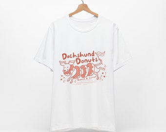 Dachshund Donuts | Unisex Jersey Short Sleeve Tee T Shirt Top | Retro Style Dog Design