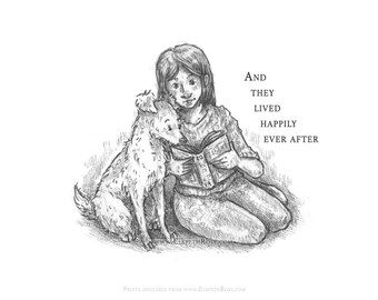 Happily Ever After 8x6 Mounted Open Edition Art Print | Pencil Sketch Illustration Style | Cartoon | Whimsical Children's Book Style
