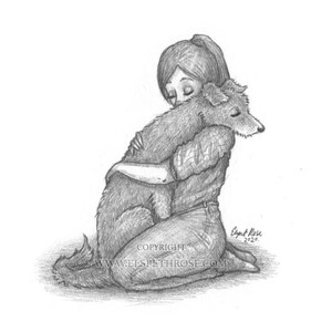 Anam Cara 6 x 8 inch Art Print | Pencil Sketch Illustration Style | Cartoon | Whimsical Children's Book Style | Greyhound | Sighthound