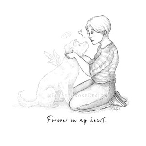 Forever in my Heart 6 x 8 inch Art Print | Pencil Illustration Style | Cartoon | Whimsical Children's Book Style | Remembrance