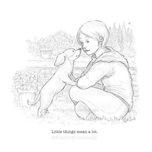 Little Things 8x6 Mounted Open Edition Art Print | Pencil Sketch Illustration Style | Cartoon | Whimsical Children's Book Style | Dachshund