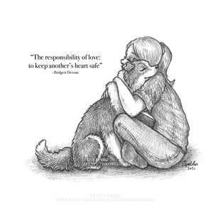 The Responsibility of Love 8x6 Mounted Open Edition Print | Pencil Illustration Style | Cartoon | Whimsical Children's Book Style