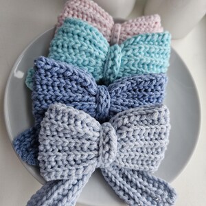 Hairclip Crochet Bow Classy, Vintage Hairstyle Beauty ,Hair Barrette, Ribbon Ponytail, Colorful Ribbon Bridal, Cotton Natural, Little girl