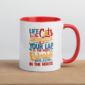 Life with Cats Ceramic Mug - 11oz/15oz | Color Inside Coffee Cup | Cat Lover Gift | Purrfect Pair  | Funny Cat Quote Mug
