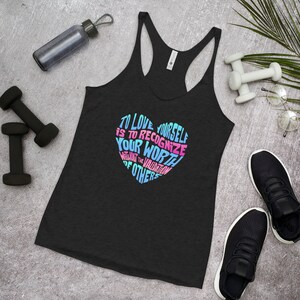 Empowerment Tank Top | Womens Racerback with Motivational Quote - To Love Yourself is to Recognize Your Worth | Self-Love Fitness Wear