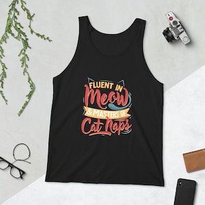 Fluent in Meow & Masters of Cat Naps - Mens Tank Top – Funny Cat Lover Tank – Perfect Gift for Cat Dads – Comfortable and Trendy