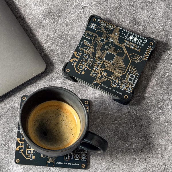 PCB Circuit Board Coasters Set (with Holder) | Real PCB Nerd Office Decor | Tech WFH Desk Accessory | Geek Gift, Fathers Day Gift for Him