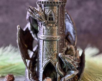 Dragon Dice Tower | Dual Dragon Medieval Castle Dice Roller | Epic DnD Accessory | Tabletop RPG Gift for Him | DnD Gift for Dungeon Master