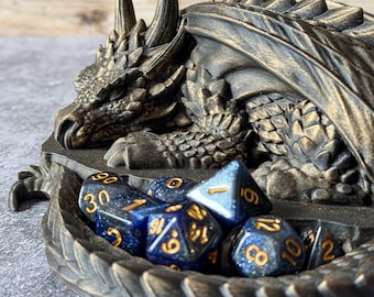 Sleeping Dragon Dice Holder | Dragon Dice Display & Storage | DnD Gift for Him | Fantasy Home Decor | Pathfinder/Tabletop RPG Accessory
