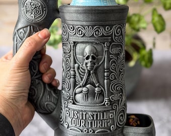 Dice Tower Tankard Is It Still Your Turn Drink Holder Waiting Skeleton Meme Funny Board Game Gift DnD Gift DM Tabletop RPG Accessory