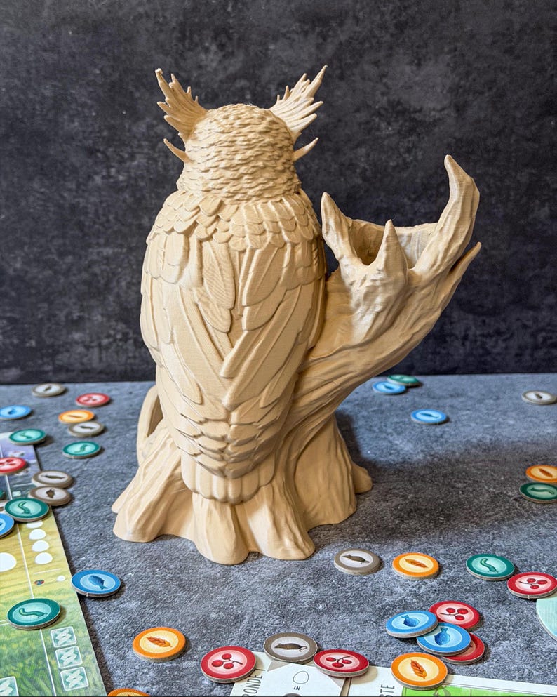 Owl dice tower back view, Wingspan compatible bird feeder replacement