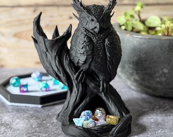 Black Dice Tower Owl Dungeons and Dragons Accessory Wizard Familiar DnD Gift for Dungeon Master Fantasy Dice Tower Tabletop RPG Gift DM