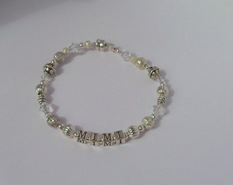 Personalized Name Bracelet with Sterling Silver Letters, Cyrstals and Silver Beads