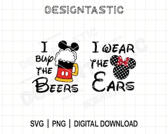 Compro el archivo SVG de cervezas, uso las orejas PNG, orejas de ratón, viaje familiar, a juego, pareja divertida, vacaciones familiares, bebida, archivo de corte para Cricut
