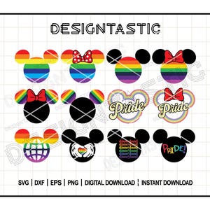Paquete SVG de orejas de ratón del orgullo / Clipart de corazón arcoíris / El amor es amor SVG / Archivos de corte LGBT Cricut