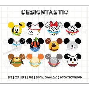 Può includere: Un set di 12 silhouette di teste di personaggi Disney disposte in una griglia. Ogni silhouette è un personaggio diverso dal film Disney "La carica dei 101". I personaggi includono: Pongo, Perdita, Roger, Anita, Cruella de Vil, Horace, Jasper e i cuccioli dalmata.