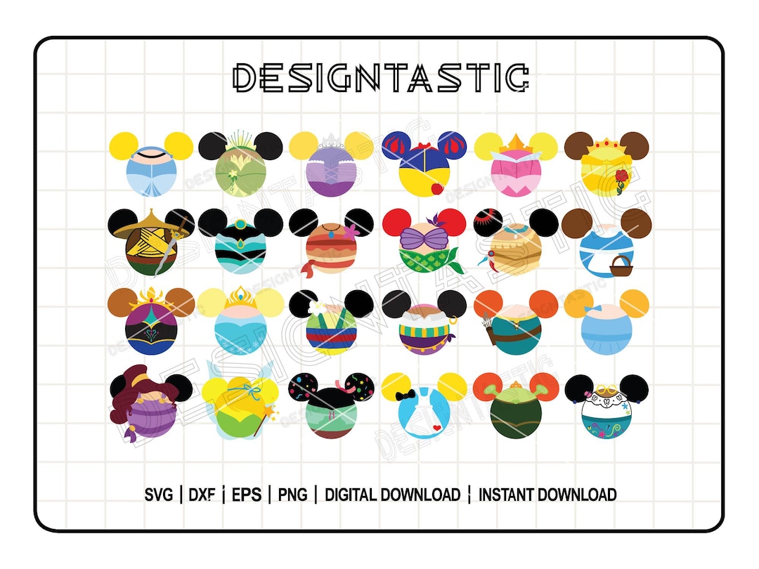 Princess Mouse Ears SVG Bundle - 24 Disney Princess Cut Files for ...