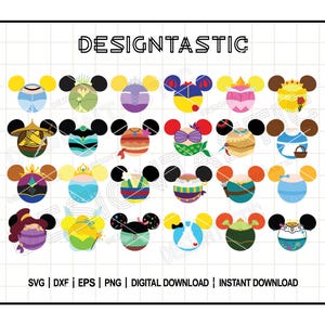 Paquete SVG de orejas de ratón de princesa: 24 archivos de corte de princesas Disney para Cricut y Silhouette Crafts