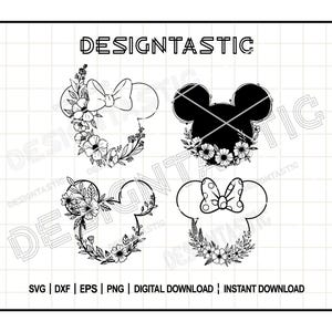 野生の花のマウスの耳のバンドル、花のカットファイル、花のマウスの頭のPNG、花輪のSVG、花と庭のフェスティバル、デジタルファイル