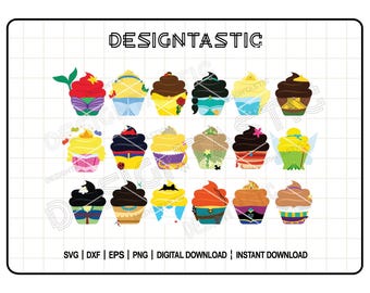 Princess Cupcakes Bundle SVG, Snack, Birthday Svg, All Princess Svg, Cupcake Svg, Cupcakes Clipart, SVG Cut File For Cricut