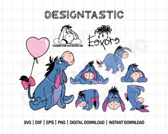Paquete de imágenes prediseñadas de Eeyore en formato SVG, personaje de dibujos animados de Eeyore, conjunto de imágenes prediseñadas de Eeyore, Winnie the Pooh en formato PNG, archivo de corte para Cricut Silhouette.