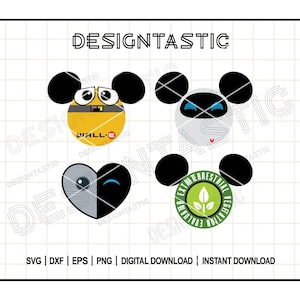 Wall-E and Eve SVG Bundle, Mouse Ears Cut Files for Cricut, Robot Love Heart PNG, Disney Couple Shirt Design, Digital Download