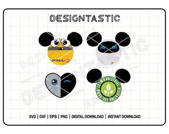 Wall-E and Eve SVG Bundle, Mouse Ears Cut Files for Cricut, Robot Love Heart PNG, Disney Couple Shirt Design, Digital Download