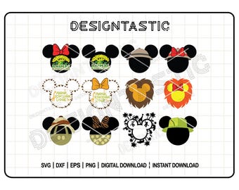Mouse Safari Ears Hat Bundle SVG, Animal Kingdom Ears Svg, Matching Family Safari Svg, Safari Hat Svg, Cut File For Cricut Silhouette