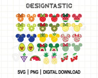 Fruits Ears Bundle SVG, Cherry Ears, Watermelon Ears, Pineapple Mouse Ears, Strawberry Ears, Summer, Fruit Svg, Cut Files for Cricut