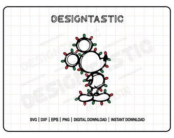 Mouse Silhouette Christmas Lights SVG, Adorable Holiday Designs, Ideal for T-shirts and Crafting Gifts