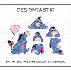 Eeyore Cliparts Bundle SVG, Eeyore cartoon character, Eeyore clipart set, Winnie the Pooh png, Cut File For Cricut Silhouette