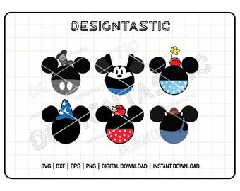 Paquete de orejas clásicas SVG, orejas de Oswald (PNG), orejas de Minnie vintage, orejas de hechicero (PNG), orejas de Steamboat, orejas de Pete, diseños para Cricut, silueta