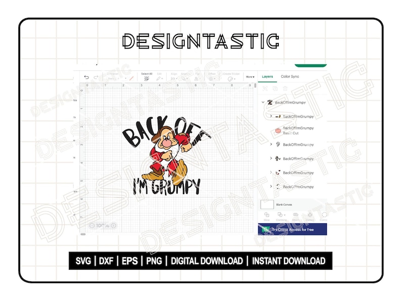 Back Off I'm Grumpy - Schneewittchen und die sieben Zwerge, digitaler Download für Cricut- und Sublimationsprojekte, niedliches Geschenk für mürrische Freunde Bild 2