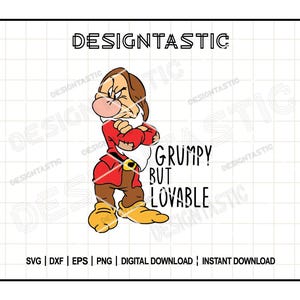 Grinig men älskvärd, Grinig Snövit och de sju dvärgarna, digital nedladdning för Cricut- och sublimeringsprojekt