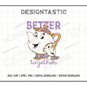 Mrs. Bric in formato SVG, La bella e la bestia, Maglietta Chip e Mrs. Bric in formato Png, Principessa in formato Png, Teiera e tazza in formato Png, File digitale da favola