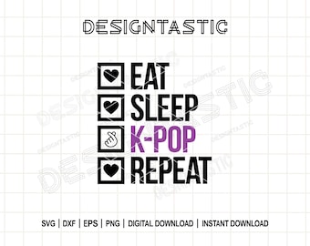 Eat Sleep Kpop Repeat SVG, I Love K-Pop Cut File, Korean Pop Finger Heart PNG, Kdrama Clipart for Cricut, Sublimation Download
