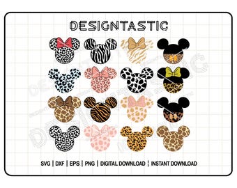 Animal Print Ears Bundle SVG, Animal Kingdom Mouse Shaped Svg, Leopard Svg, Cheetah Svg, Mickey head animal print, Cut File For Cricut