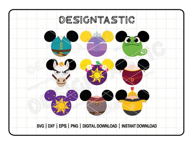 Tangled Mouse Ears Bundle SVG, Rapunzel, Pascal & Sun Ears, Perfect for ...