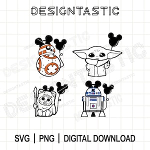 Star Wars Bundle SVG, Yoda Svg, Mouse Balloon SVG Svg, BB8 Svg, R2D2 Ears, Ewok Svg, Cut File For Cricut SVG