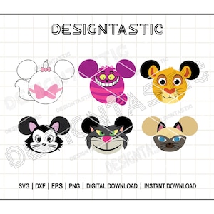 猫の耳バンドル SVG、フィガロの耳 SVG、チェシャ猫の耳、サイアムの耳 SVG、マリーの耳、ルシファーの耳、Cricut 用カット ファイル SVG